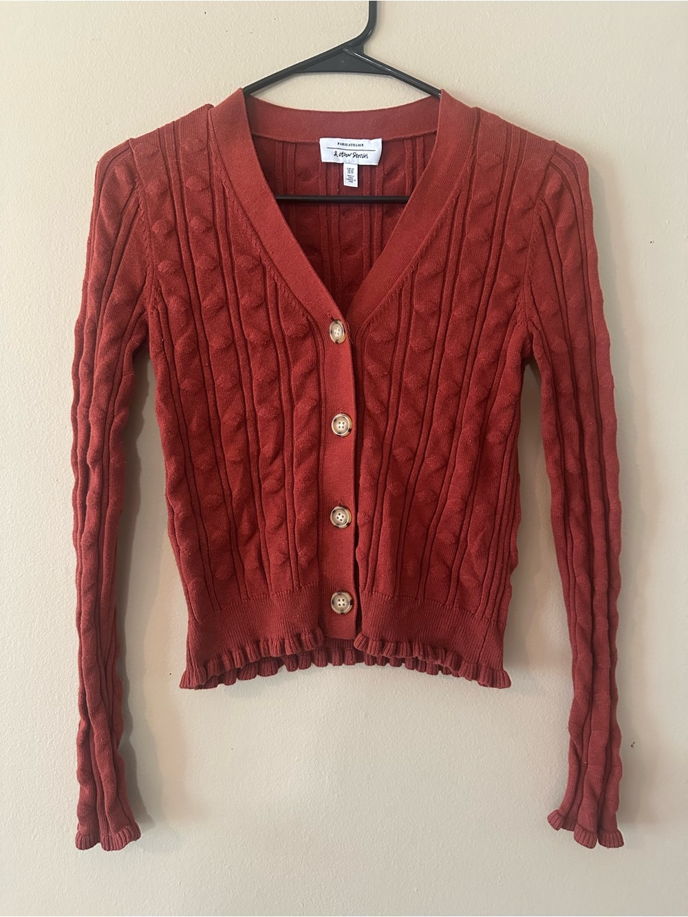 & OTHER STORIES Fitted Cotton Silk Blend Cable Cardigan, Sz XS